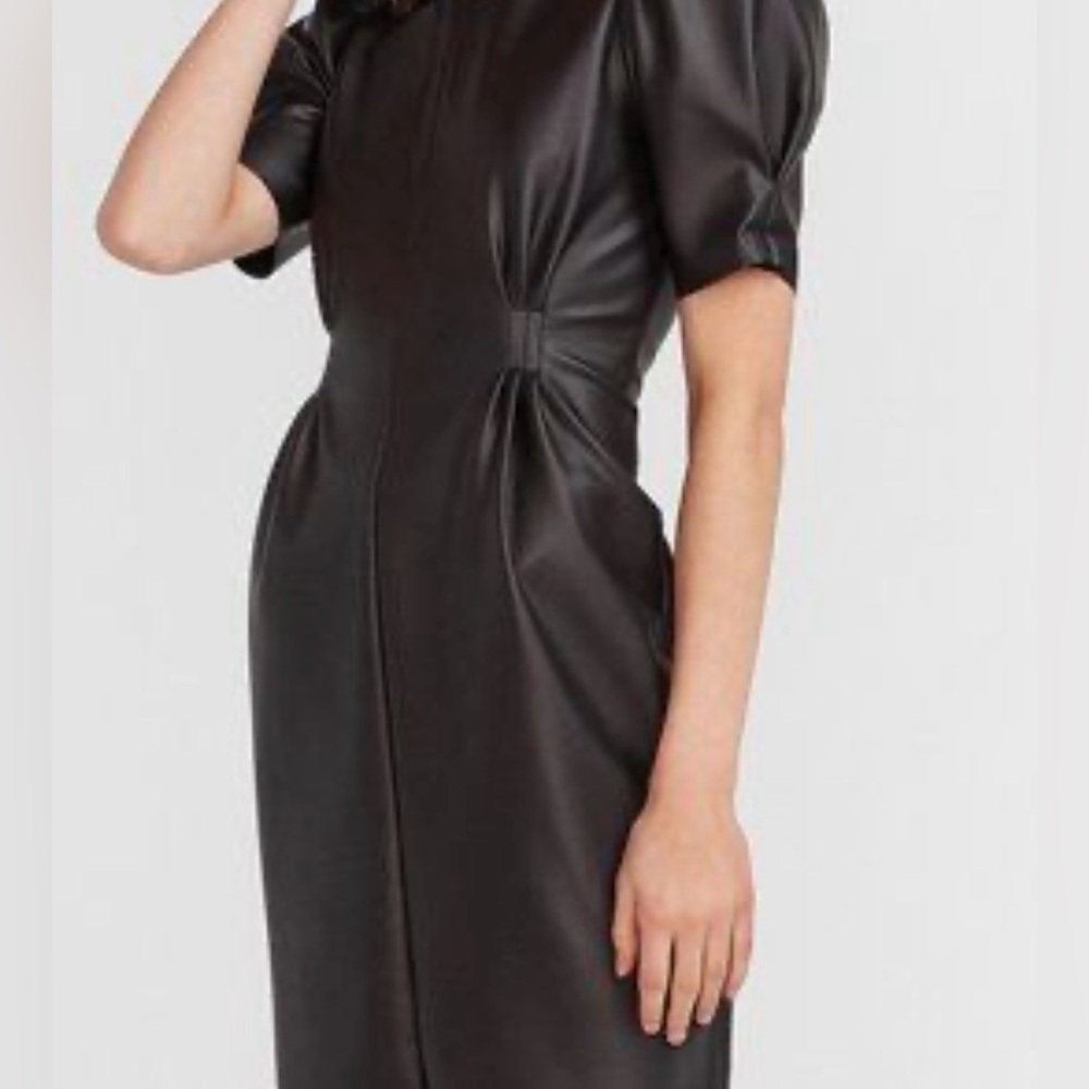 Express cinched faux leather dress in black size small